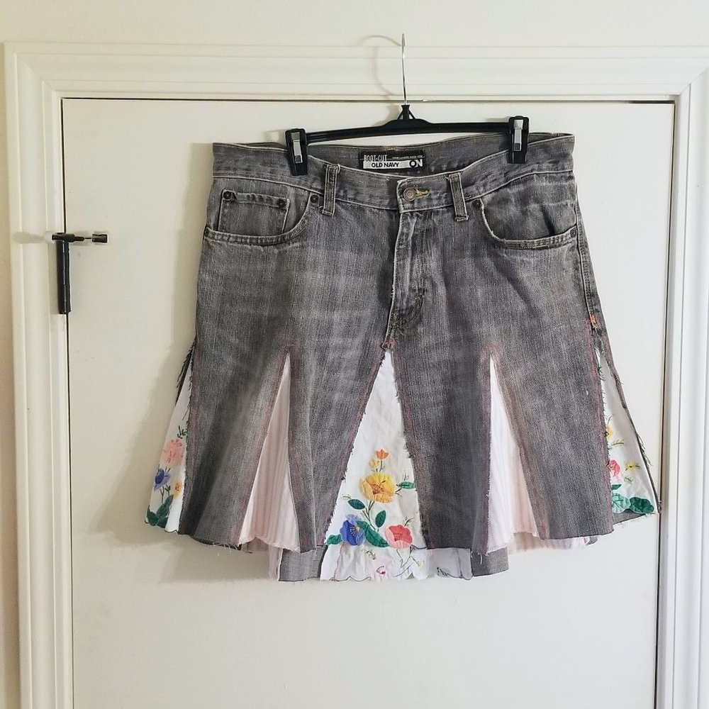 Upcycled gypsy, hippie, bohemian denim skirt